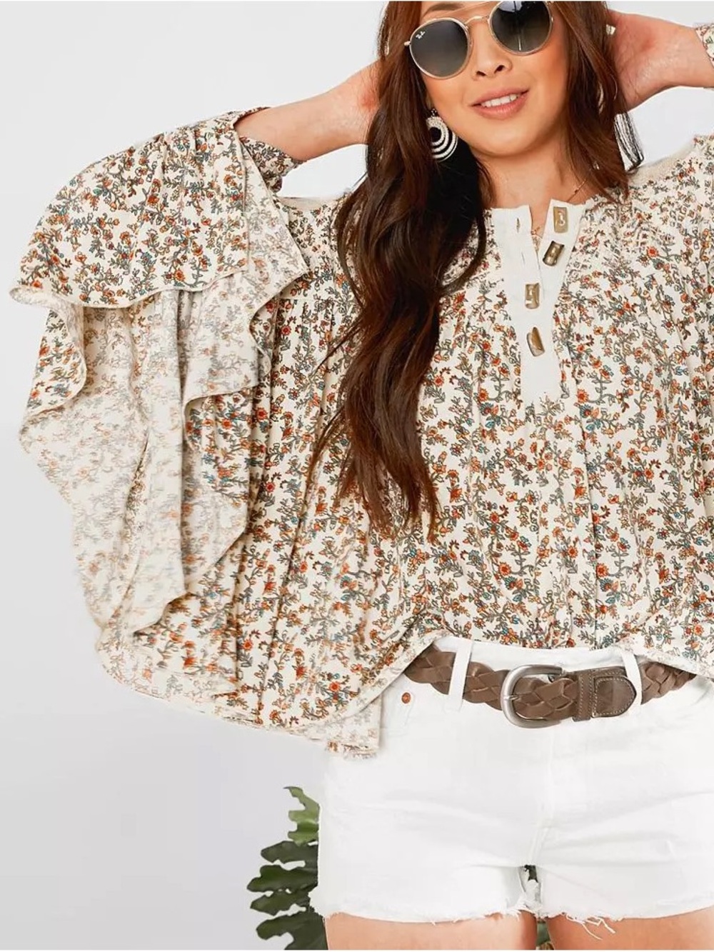 Gimmicks Floral Embroidered Flowy Henley Top